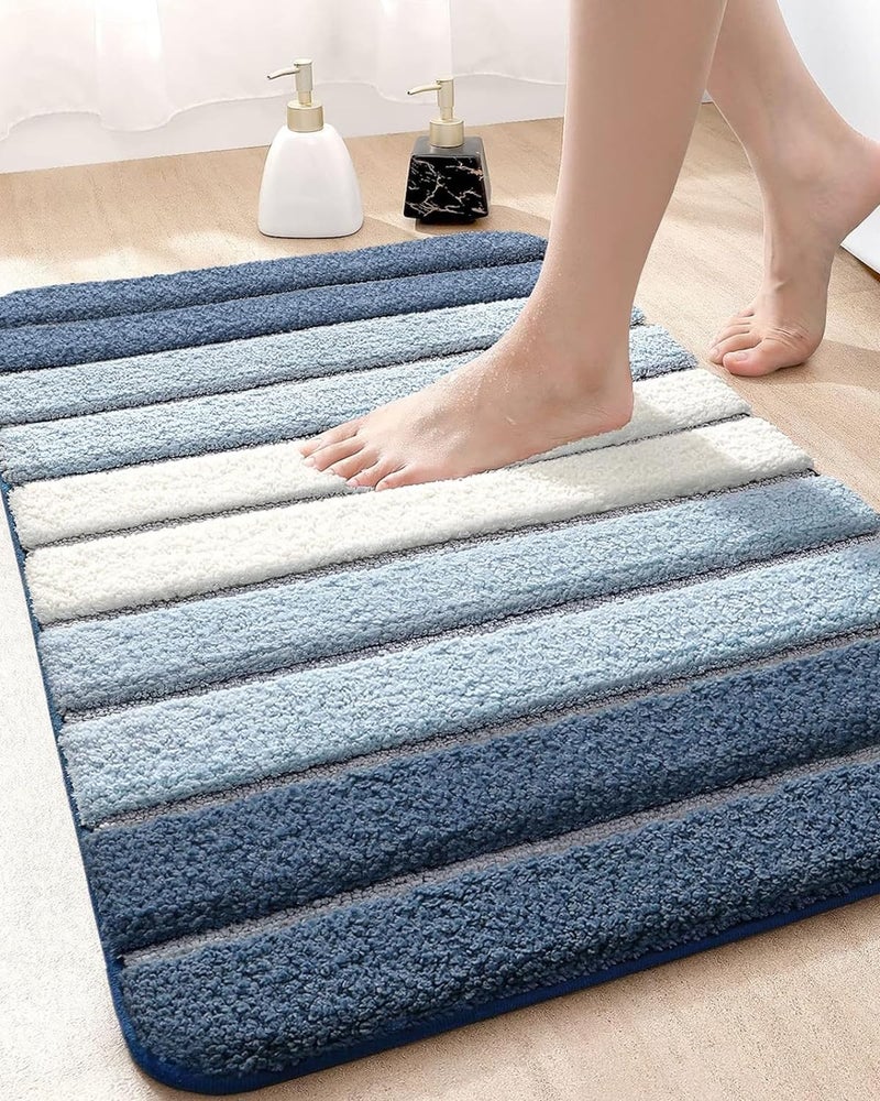 DEXI حصائر استحمام DEXI للحمام، 20x32 حصيرة استحمام ماصة من الألياف الدقيقة سريعة الجفاف، سجادات حمام قابلة للغسل مع قاعدة غير قابلة للانزلاق لحمام الدش، زرقاء - Image 1